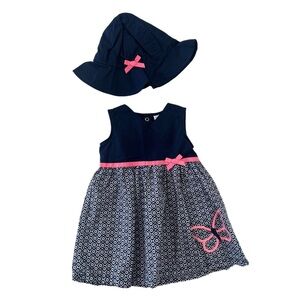 Just One You by Carter’S Navy & Pink Dress w/Sun Hat SET, Baby Girl 9 MTH